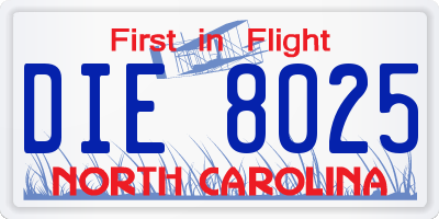 NC license plate DIE8025
