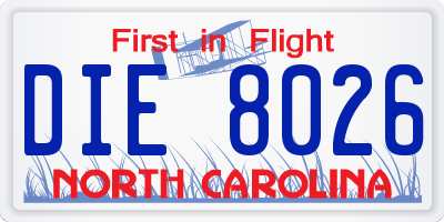 NC license plate DIE8026