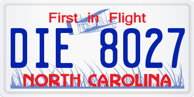 NC license plate DIE8027