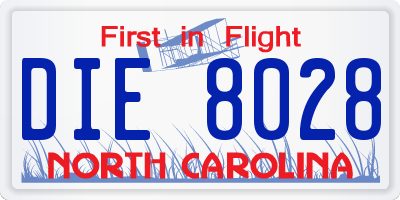 NC license plate DIE8028