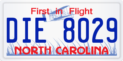 NC license plate DIE8029