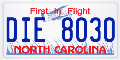 NC license plate DIE8030