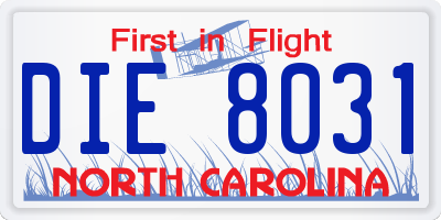 NC license plate DIE8031