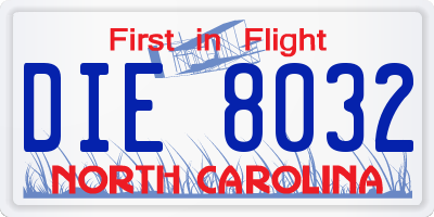 NC license plate DIE8032