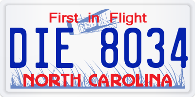 NC license plate DIE8034