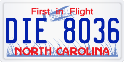 NC license plate DIE8036