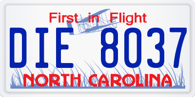 NC license plate DIE8037