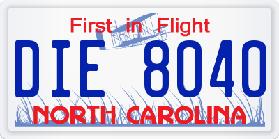 NC license plate DIE8040