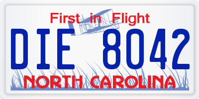 NC license plate DIE8042