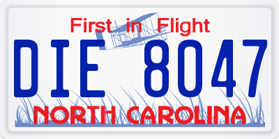 NC license plate DIE8047