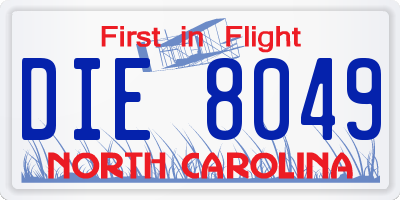 NC license plate DIE8049