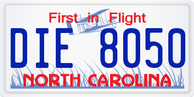 NC license plate DIE8050