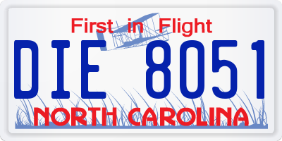 NC license plate DIE8051