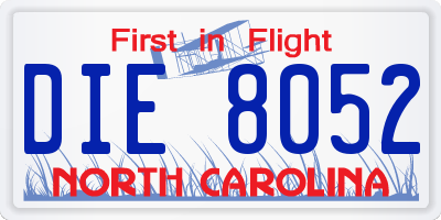 NC license plate DIE8052