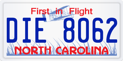 NC license plate DIE8062
