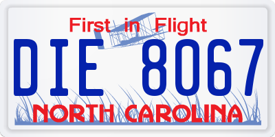 NC license plate DIE8067