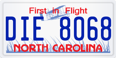 NC license plate DIE8068