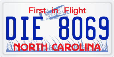 NC license plate DIE8069