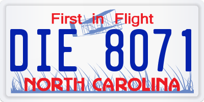 NC license plate DIE8071