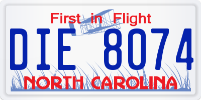 NC license plate DIE8074