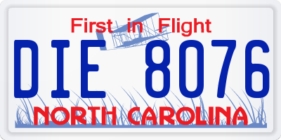 NC license plate DIE8076