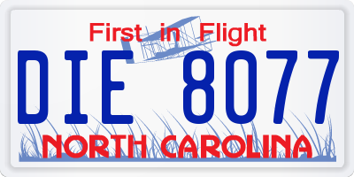 NC license plate DIE8077