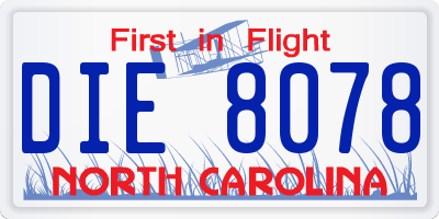 NC license plate DIE8078
