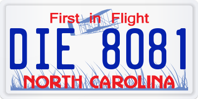 NC license plate DIE8081