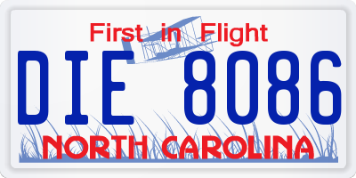 NC license plate DIE8086