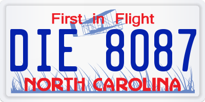 NC license plate DIE8087