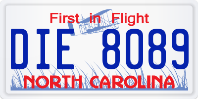 NC license plate DIE8089
