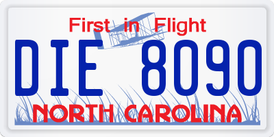 NC license plate DIE8090