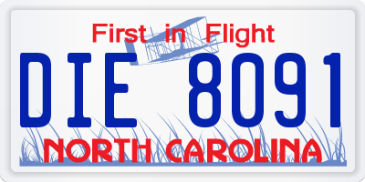 NC license plate DIE8091