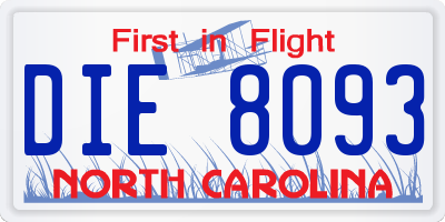 NC license plate DIE8093