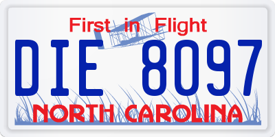 NC license plate DIE8097