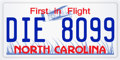 NC license plate DIE8099