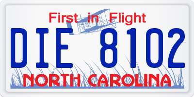 NC license plate DIE8102