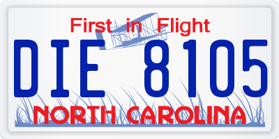 NC license plate DIE8105