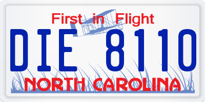 NC license plate DIE8110
