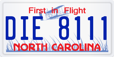 NC license plate DIE8111