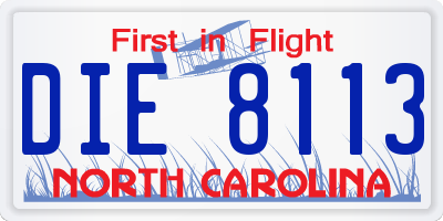 NC license plate DIE8113