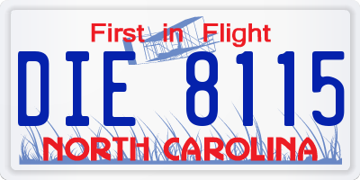 NC license plate DIE8115