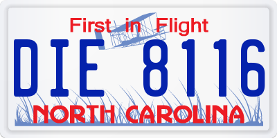 NC license plate DIE8116