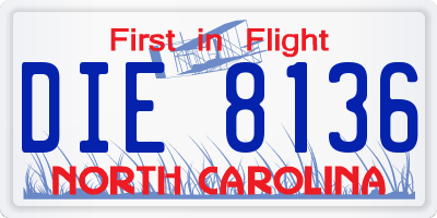 NC license plate DIE8136