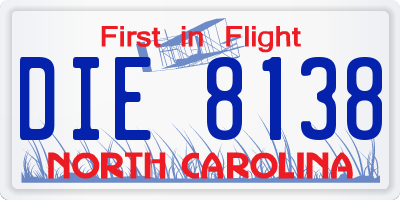 NC license plate DIE8138