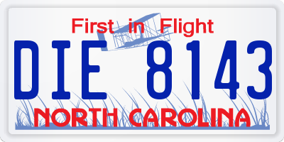 NC license plate DIE8143