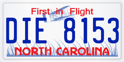 NC license plate DIE8153