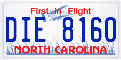 NC license plate DIE8160