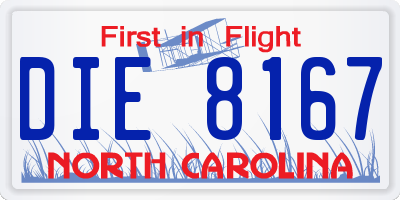 NC license plate DIE8167
