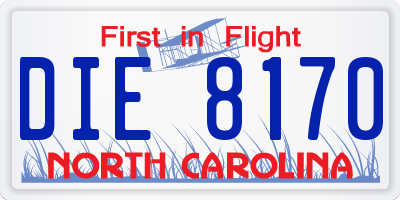 NC license plate DIE8170